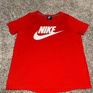 Nike Red Crewneck Tee with White Logo and Black Trim